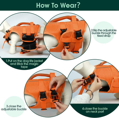 Dog Life Jacket, High Flotation Reflective Dog Life Vest, Orange, XL