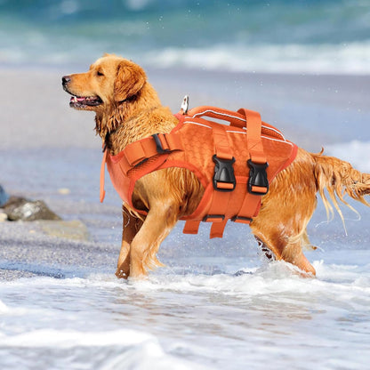 Dog Life Jacket, High Flotation Reflective Dog Life Vest, Orange, XL
