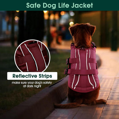 Dog Life Jacket, High Flotation Reflective Dog Life Vest, Orange, XL
