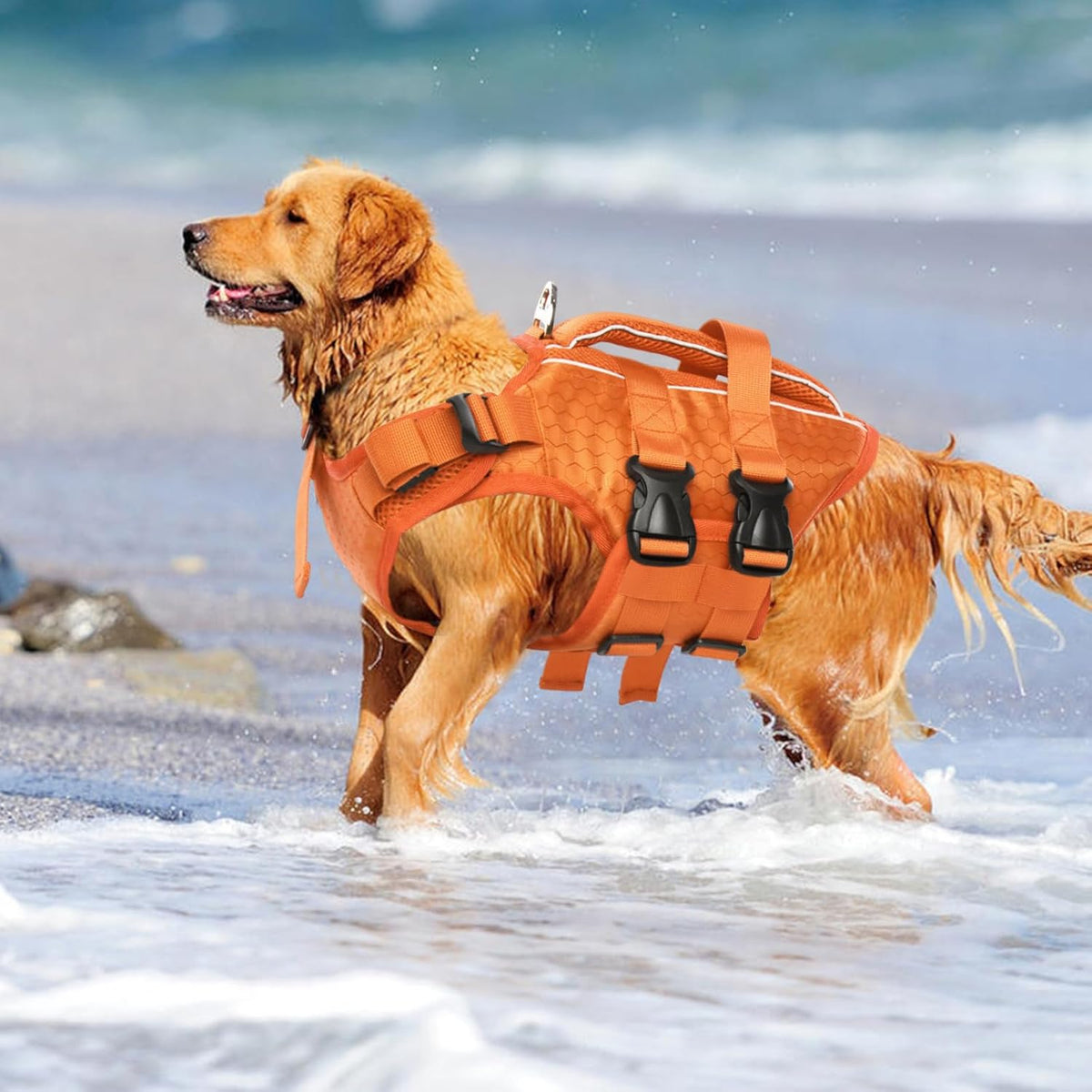 Dog Life Jacket, High Flotation Reflective Dog Life Vest, Orange, XL