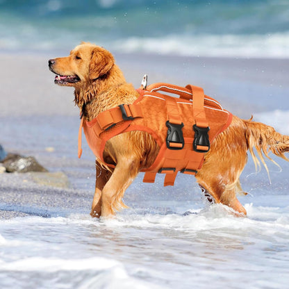 Dog Life Jacket, High Flotation Reflective Dog Life Vest, Orange, XL
