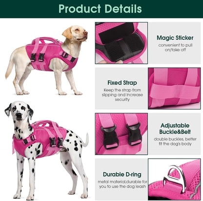 Dog Life Jacket, High Flotation Reflective Dog Life Vest, Orange, XL
