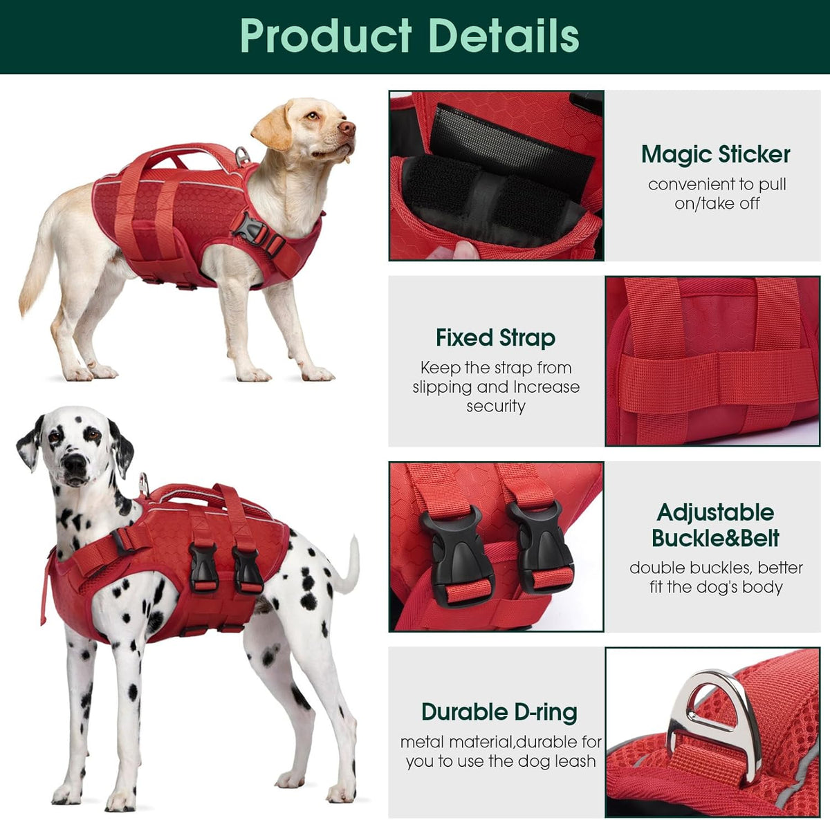 Dog Life Jacket, High Flotation Reflective Dog Life Vest, Orange, XL