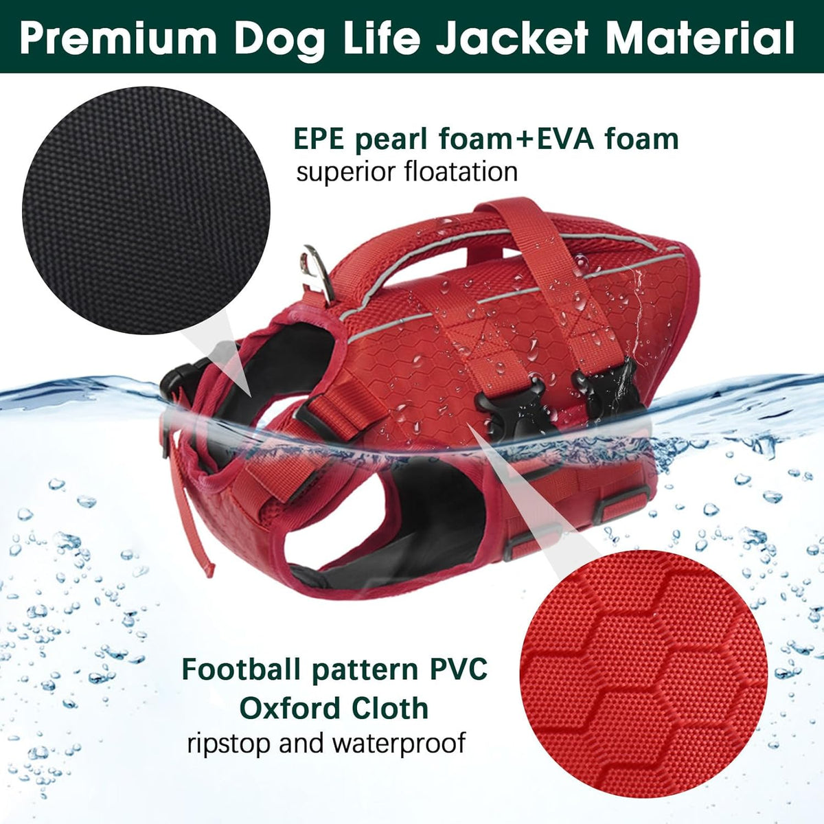 Dog Life Jacket, High Flotation Reflective Dog Life Vest, Orange, XL