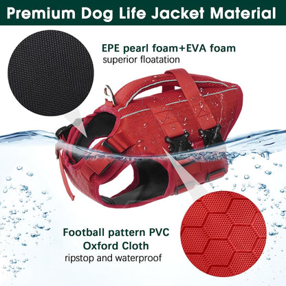 Dog Life Jacket, High Flotation Reflective Dog Life Vest, Orange, XL