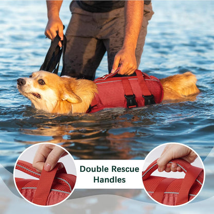 Dog Life Jacket, High Flotation Reflective Dog Life Vest, Orange, XL