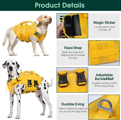 Dog Life Jacket, High Flotation Reflective Dog Life Vest, Orange, XL