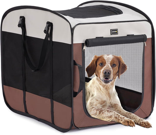 Dog Kennels and Crates for Medium Dogs, Portable Pop Up Indoor Pet Cage with Sturdy Wire Frame, Collapsible Travel Crate Soft Sided Cat Bag Escape Proof (Brown, 28.0" L x 18.0" W x 22.0" H)