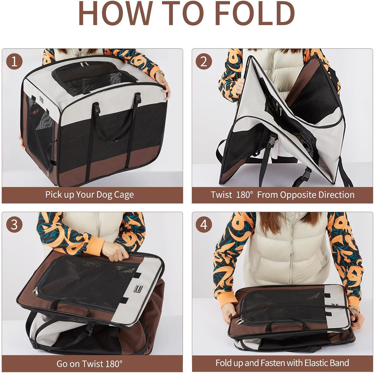 Dog Kennels and Crates for Medium Dogs, Portable Pop Up Indoor Pet Cage with Sturdy Wire Frame, Collapsible Travel Crate Soft Sided Cat Bag Escape Proof (Brown, 28.0" L x 18.0" W x 22.0" H)