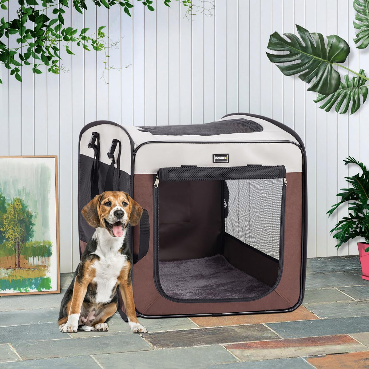 Dog Kennels and Crates for Medium Dogs, Portable Pop Up Indoor Pet Cage with Sturdy Wire Frame, Collapsible Travel Crate Soft Sided Cat Bag Escape Proof (Brown, 28.0" L x 18.0" W x 22.0" H)