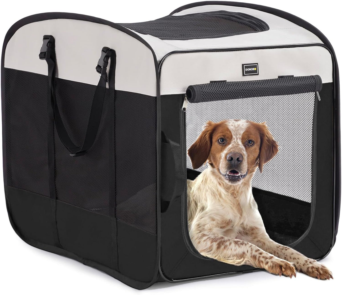 Dog Kennels and Crates for Medium Dogs, Portable Pop Up Indoor Pet Cage with Sturdy Wire Frame, Collapsible Travel Crate Soft Sided Cat Bag Escape Proof (Brown, 28.0" L x 18.0" W x 22.0" H)