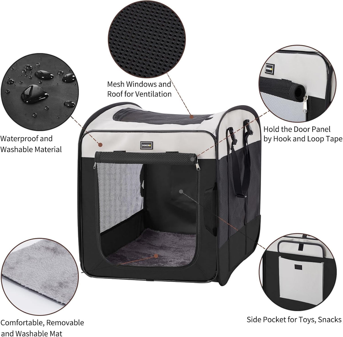Dog Kennels and Crates for Medium Dogs, Portable Pop Up Indoor Pet Cage with Sturdy Wire Frame, Collapsible Travel Crate Soft Sided Cat Bag Escape Proof (Brown, 28.0" L x 18.0" W x 22.0" H)