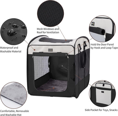 Dog Kennels and Crates for Medium Dogs, Portable Pop Up Indoor Pet Cage with Sturdy Wire Frame, Collapsible Travel Crate Soft Sided Cat Bag Escape Proof (Brown, 28.0" L x 18.0" W x 22.0" H)