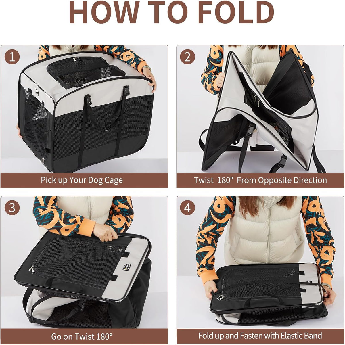 Dog Kennels and Crates for Medium Dogs, Portable Pop Up Indoor Pet Cage with Sturdy Wire Frame, Collapsible Travel Crate Soft Sided Cat Bag Escape Proof (Brown, 28.0" L x 18.0" W x 22.0" H)