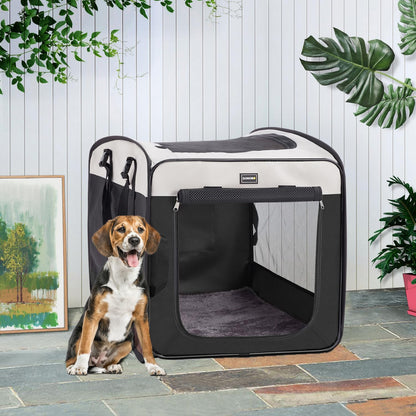 Dog Kennels and Crates for Medium Dogs, Portable Pop Up Indoor Pet Cage with Sturdy Wire Frame, Collapsible Travel Crate Soft Sided Cat Bag Escape Proof (Brown, 28.0" L x 18.0" W x 22.0" H)