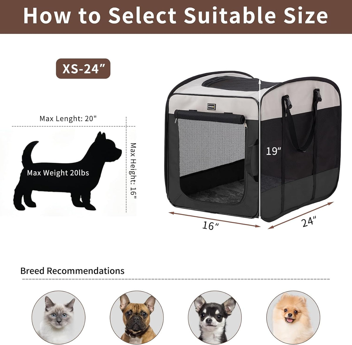 Dog Kennels and Crates for Medium Dogs, Portable Pop Up Indoor Pet Cage with Sturdy Wire Frame, Collapsible Travel Crate Soft Sided Cat Bag Escape Proof (Brown, 28.0" L x 18.0" W x 22.0" H)
