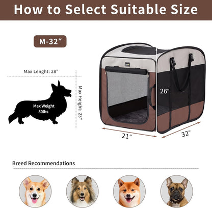 Dog Kennels and Crates for Medium Dogs, Portable Pop Up Indoor Pet Cage with Sturdy Wire Frame, Collapsible Travel Crate Soft Sided Cat Bag Escape Proof (Brown, 28.0" L x 18.0" W x 22.0" H)