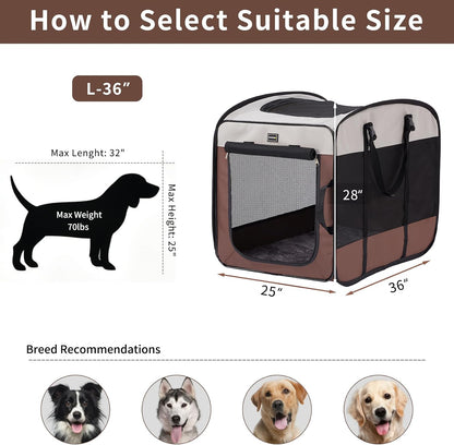 Dog Kennels and Crates for Medium Dogs, Portable Pop Up Indoor Pet Cage with Sturdy Wire Frame, Collapsible Travel Crate Soft Sided Cat Bag Escape Proof (Brown, 28.0" L x 18.0" W x 22.0" H)