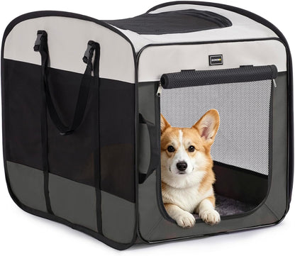 Dog Kennels and Crates for Medium Dogs, Portable Pop Up Indoor Pet Cage with Sturdy Wire Frame, Collapsible Travel Crate Soft Sided Cat Bag Escape Proof (Brown, 28.0" L x 18.0" W x 22.0" H)