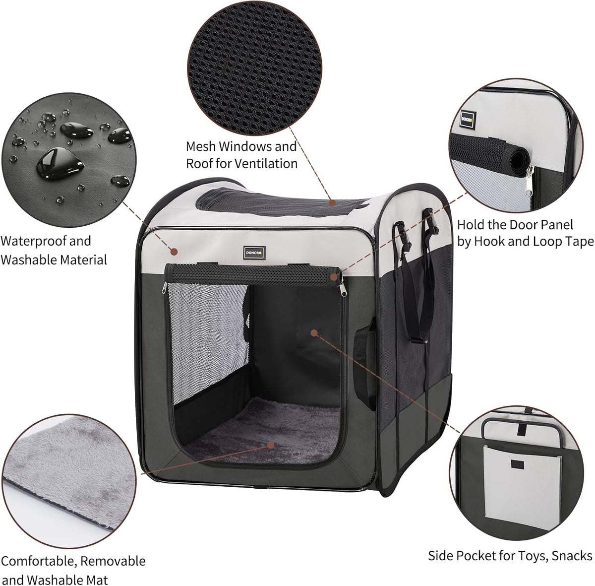 Dog Kennels and Crates for Medium Dogs, Portable Pop Up Indoor Pet Cage with Sturdy Wire Frame, Collapsible Travel Crate Soft Sided Cat Bag Escape Proof (Brown, 28.0" L x 18.0" W x 22.0" H)