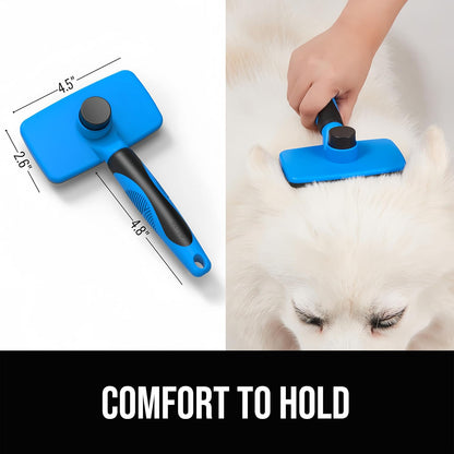 Self Cleaning Slicker Brush for Dogs& Cats, Skin Friendly Grooming Brush for Shedding Long&Short Haired Dogs& Cats, Deshedding Pet Supplies Accessories, Green
