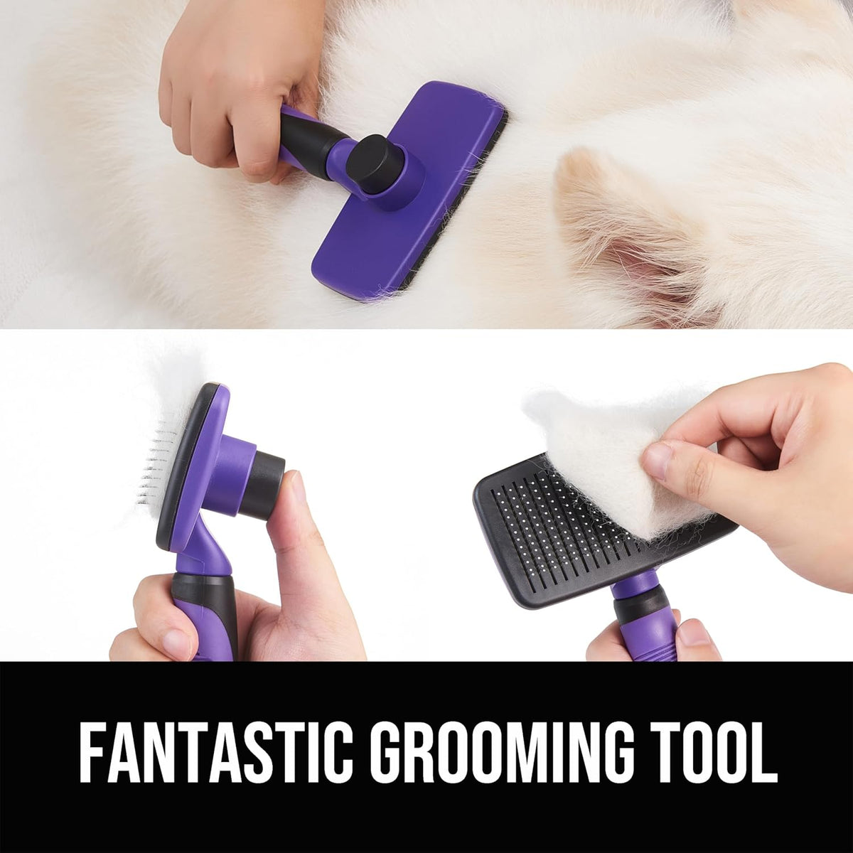 Self Cleaning Slicker Brush for Dogs& Cats, Skin Friendly Grooming Brush for Shedding Long&Short Haired Dogs& Cats, Deshedding Pet Supplies Accessories, Green