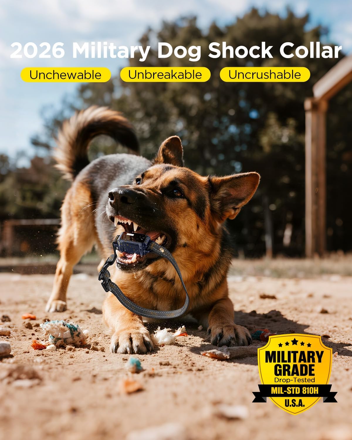 Military Dog Shock Collar - 4200ft Dog Training Collar with Remote, 4 Training Modes, Flashlight & Strobe, 3-Month Battery, IP67 Waterproof Dog E Collar for All Breeds 5-150lbs (Dark Blue)