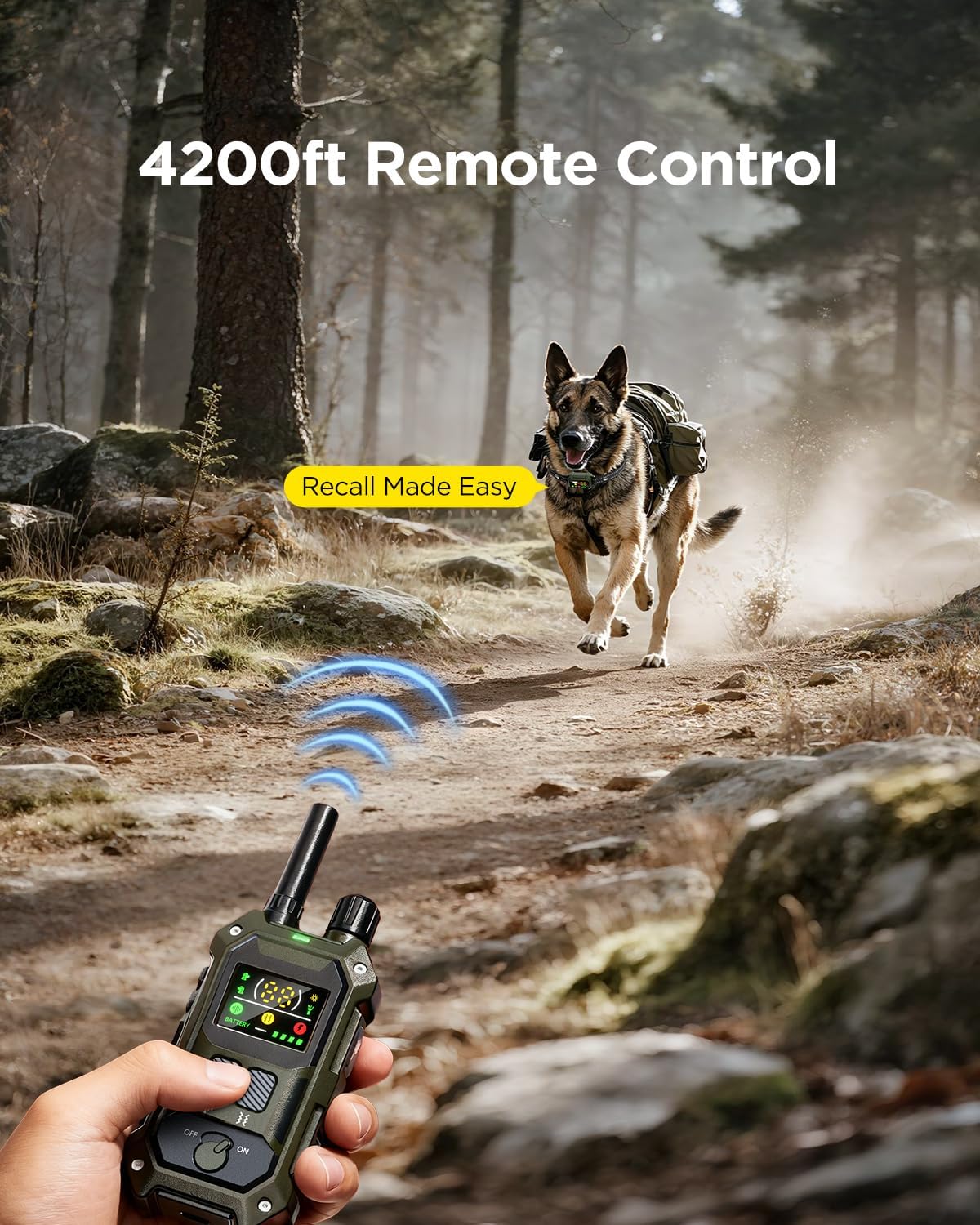 Military Dog Shock Collar - 4200ft Dog Training Collar with Remote, 4 Training Modes, Flashlight & Strobe, 3-Month Battery, IP67 Waterproof Dog E Collar for All Breeds 5-150lbs (Dark Blue)