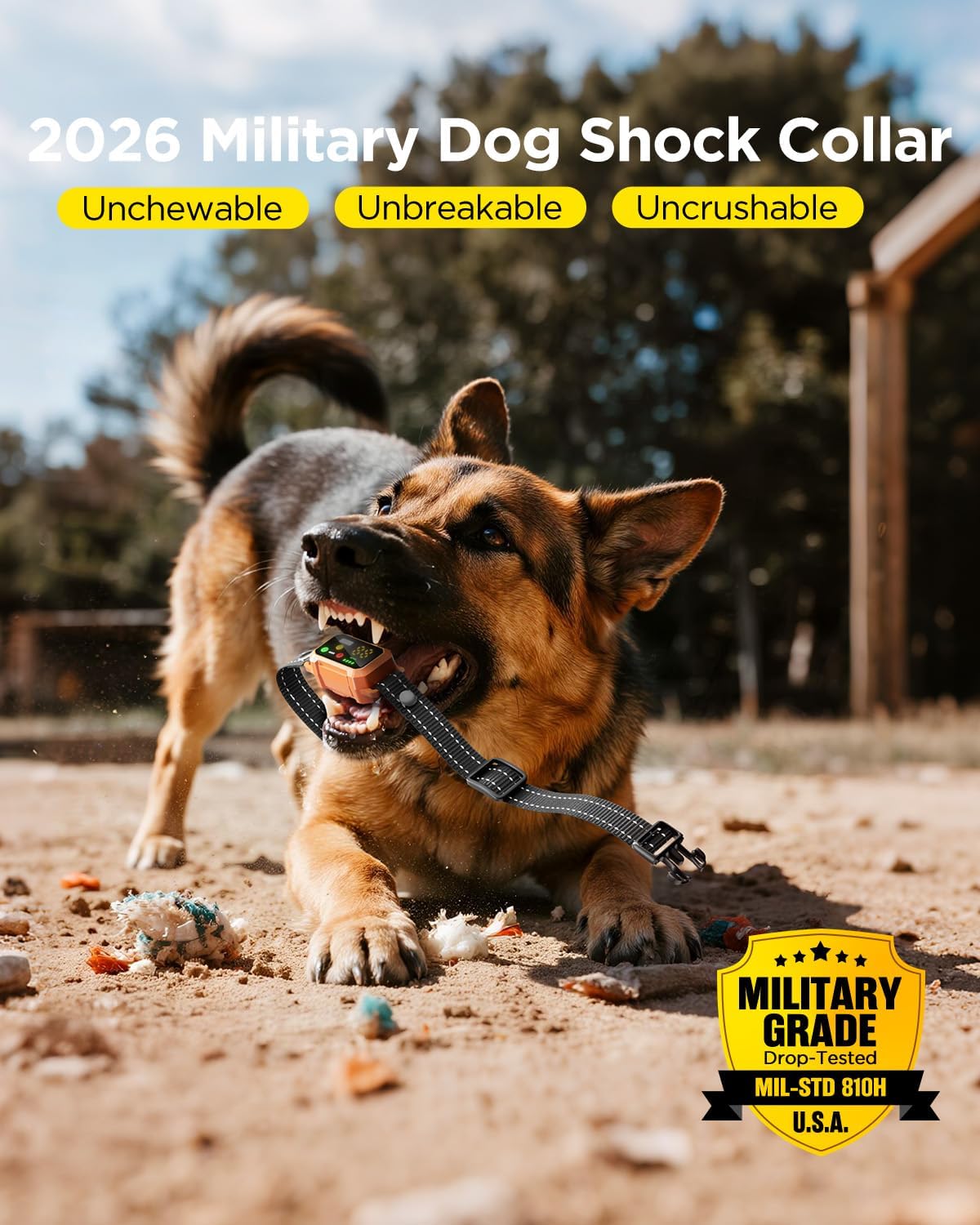 Military Dog Shock Collar - 4200ft Dog Training Collar with Remote, 4 Training Modes, Flashlight & Strobe, 3-Month Battery, IP67 Waterproof Dog E Collar for All Breeds 5-150lbs (Dark Blue)