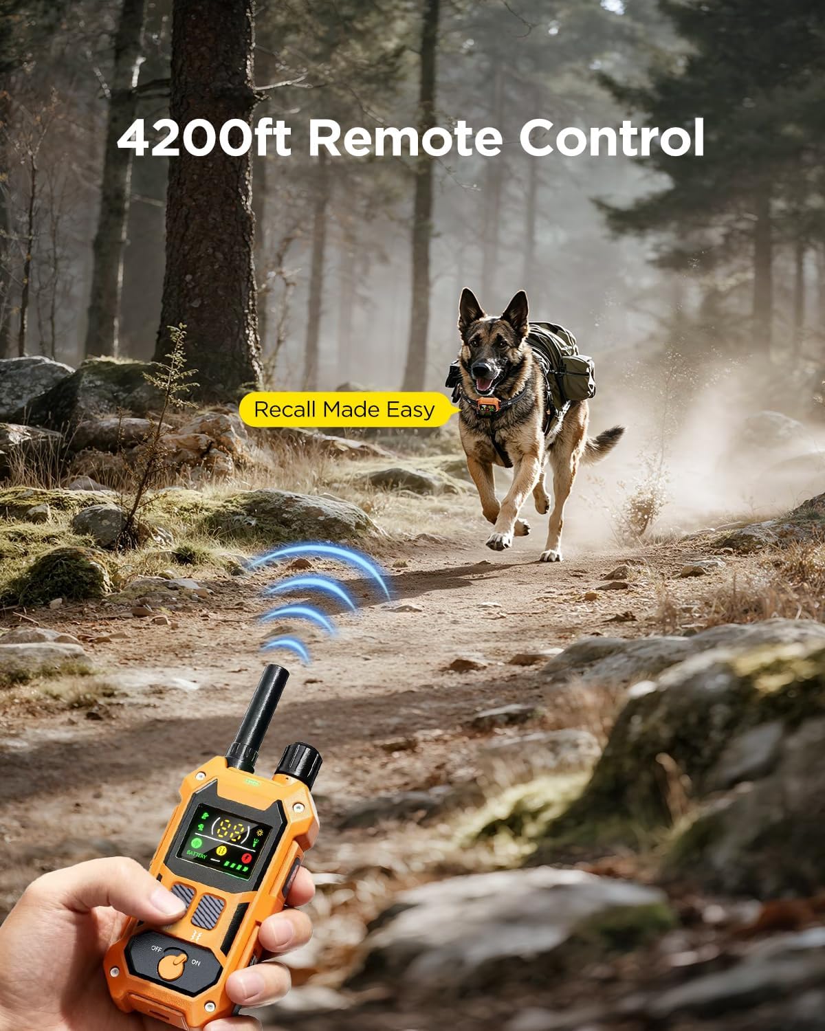 Military Dog Shock Collar - 4200ft Dog Training Collar with Remote, 4 Training Modes, Flashlight & Strobe, 3-Month Battery, IP67 Waterproof Dog E Collar for All Breeds 5-150lbs (Dark Blue)