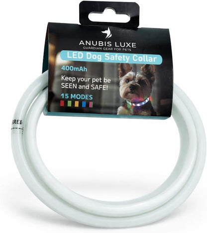 Light Up RGB Dog Pet Collar Multicolor Rainproof, LED USB C Rechargeable Glow in The Dark Collar for Night Walks, Soft Silicone Collar Cuttable for Small Medium Large Dogs 15 Color Modes