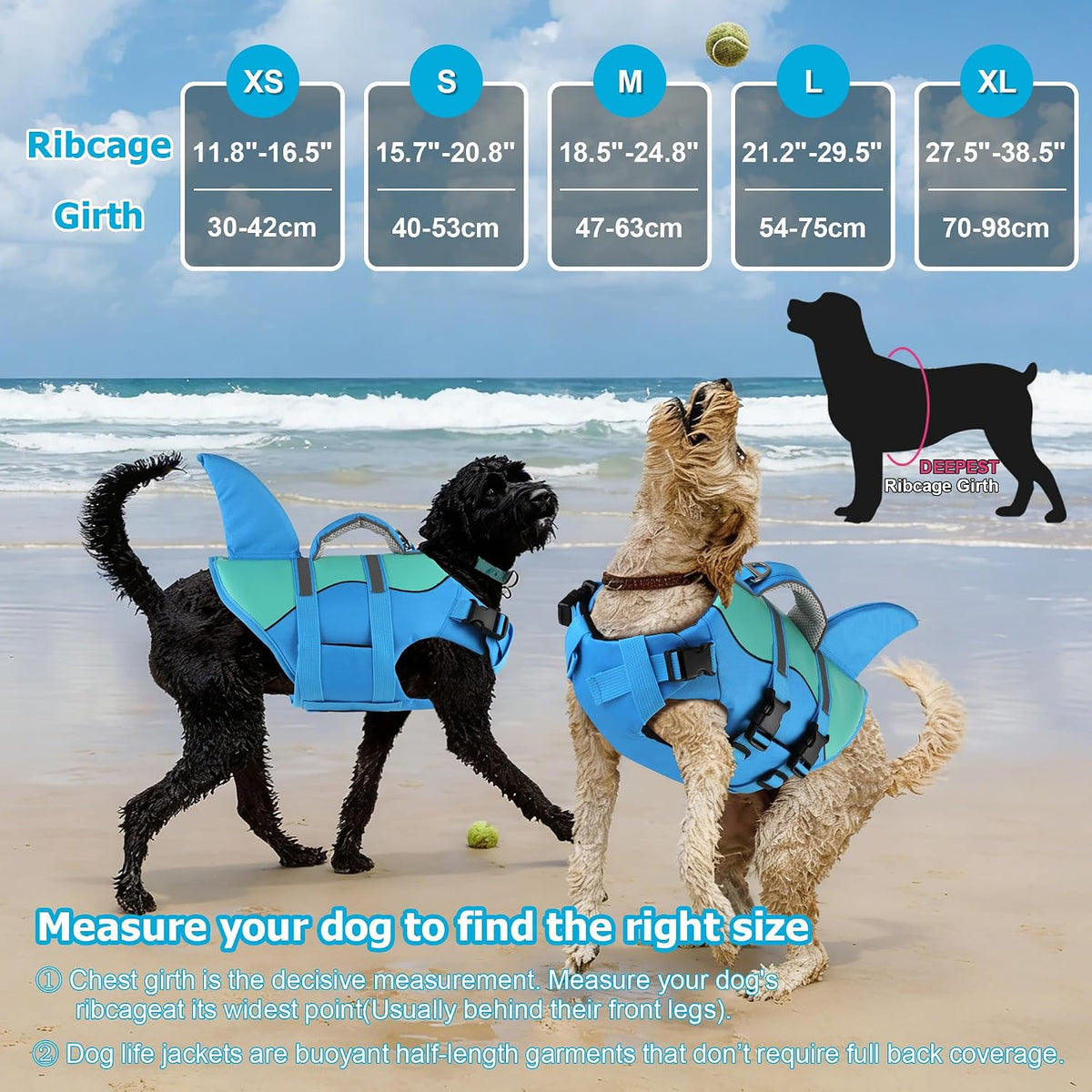 Dog Life Jacket Shark, Neoprene Harness Dog Life Vest with Lift Handle, Reflective Adjustable Pet Swim Float Vest for Small Medium Large Dogs - Blue, L