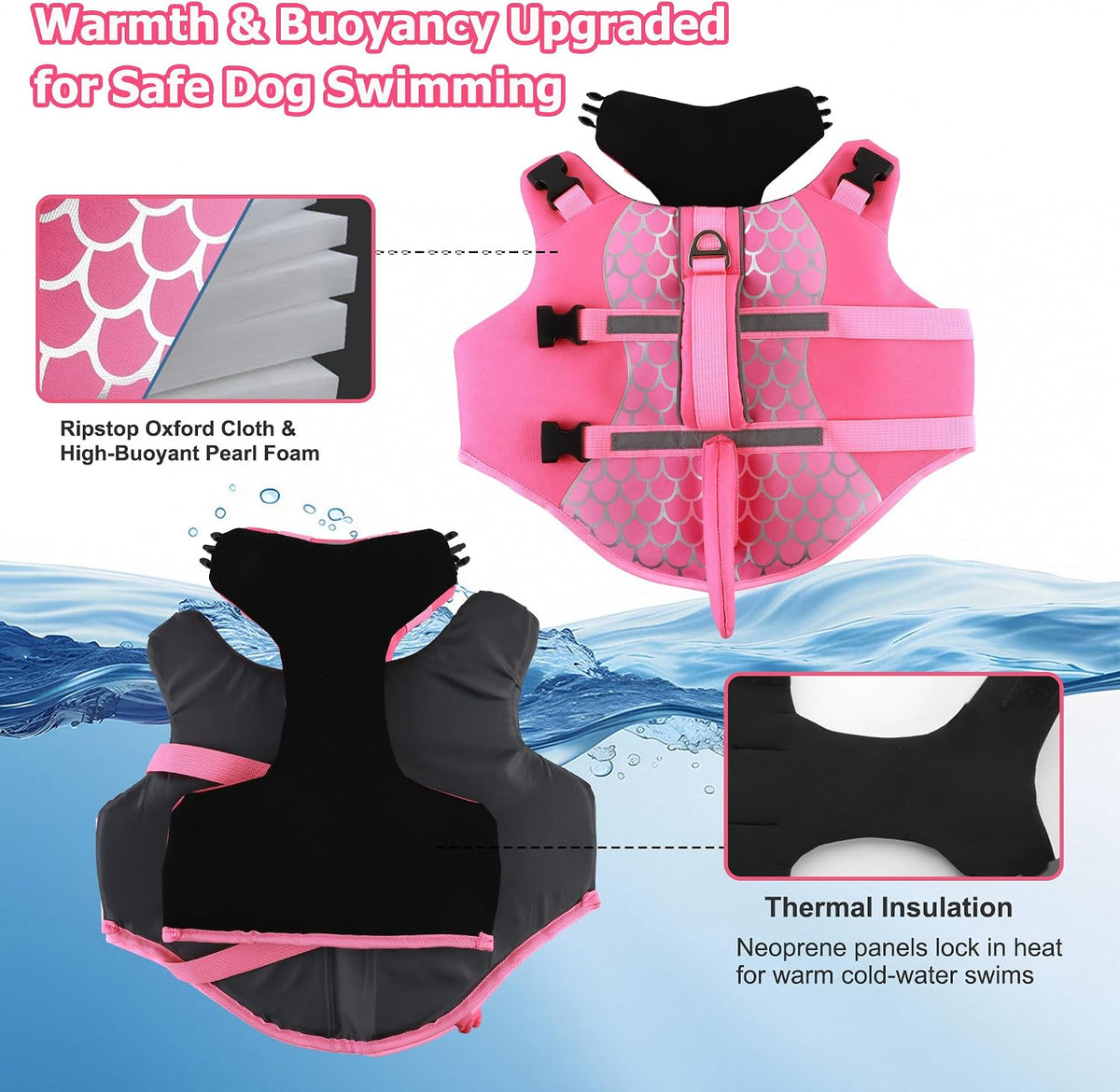Dog Life Jacket Shark, Neoprene Harness Dog Life Vest with Lift Handle, Reflective Adjustable Pet Swim Float Vest for Small Medium Large Dogs - Blue, L