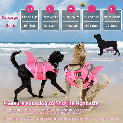 Dog Life Jacket Shark, Neoprene Harness Dog Life Vest with Lift Handle, Reflective Adjustable Pet Swim Float Vest for Small Medium Large Dogs - Blue, L
