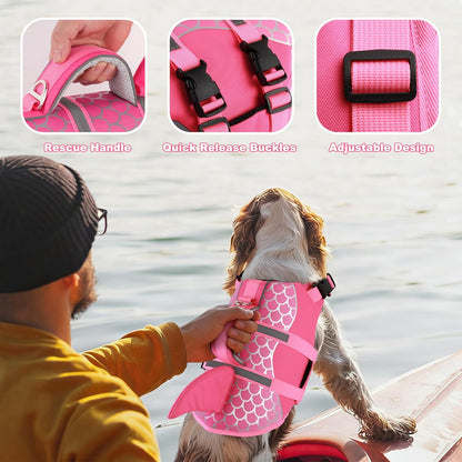 Dog Life Jacket Shark, Neoprene Harness Dog Life Vest with Lift Handle, Reflective Adjustable Pet Swim Float Vest for Small Medium Large Dogs - Blue, L