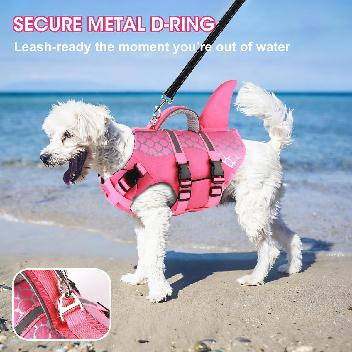 Dog Life Jacket Shark, Neoprene Harness Dog Life Vest with Lift Handle, Reflective Adjustable Pet Swim Float Vest for Small Medium Large Dogs - Blue, L