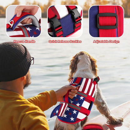 Dog Life Jacket Shark, Neoprene Harness Dog Life Vest with Lift Handle, Reflective Adjustable Pet Swim Float Vest for Small Medium Large Dogs - Blue, L