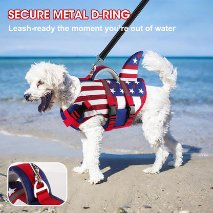 Dog Life Jacket Shark, Neoprene Harness Dog Life Vest with Lift Handle, Reflective Adjustable Pet Swim Float Vest for Small Medium Large Dogs - Blue, L