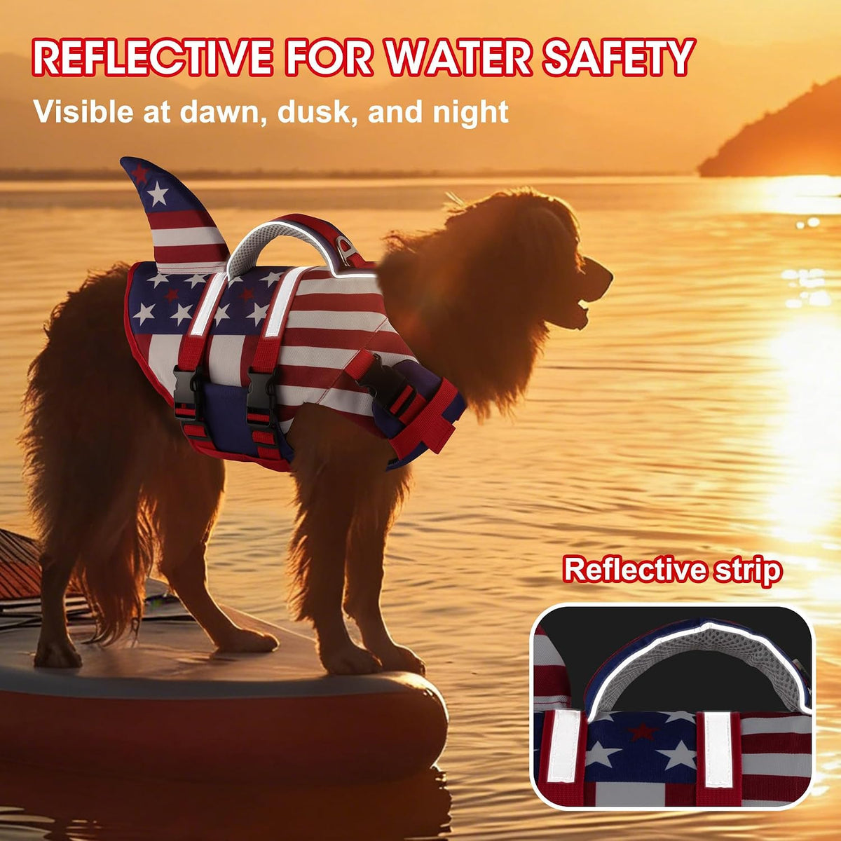 Dog Life Jacket Shark, Neoprene Harness Dog Life Vest with Lift Handle, Reflective Adjustable Pet Swim Float Vest for Small Medium Large Dogs - Blue, L