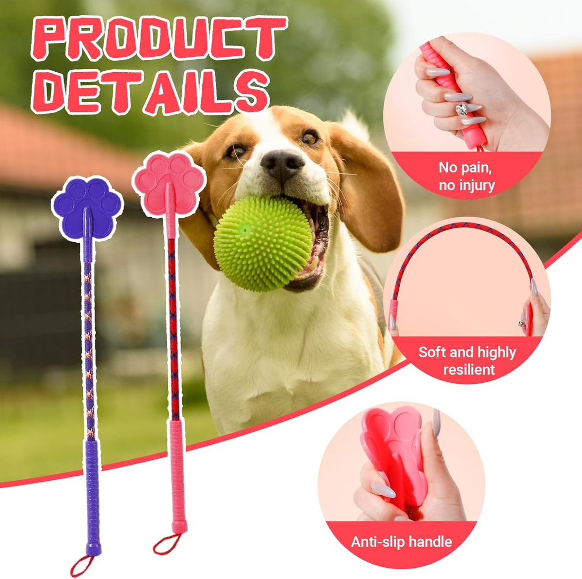 2Pcs Dog Training Stick, 16.5 Inch Rubber Dog Training Tools with Non-Slip Handle