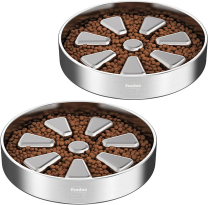 Feedoo Slow Feeder Dog Bowl 4-Cup, Double-Wall Stainless Steel, 2-Pack