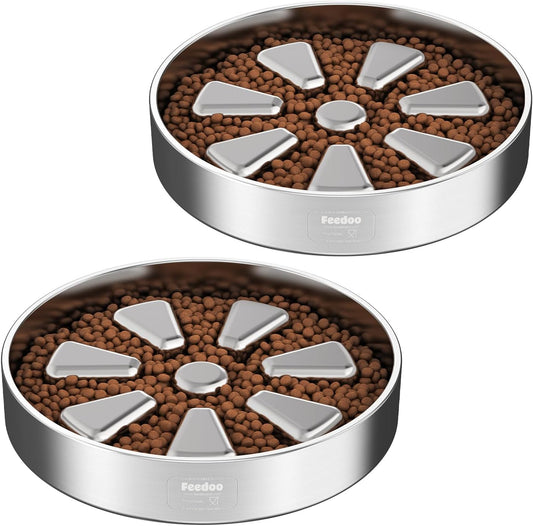 Feedoo Slow Feeder Dog Bowl 4-Cup, Double-Wall Stainless Steel, 2-Pack