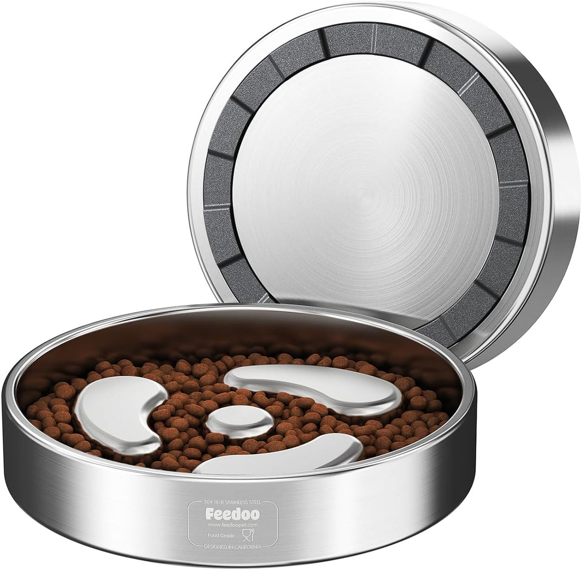Feedoo Slow Feeder Dog Bowl 4-Cup, Double-Wall Stainless Steel, 2-Pack