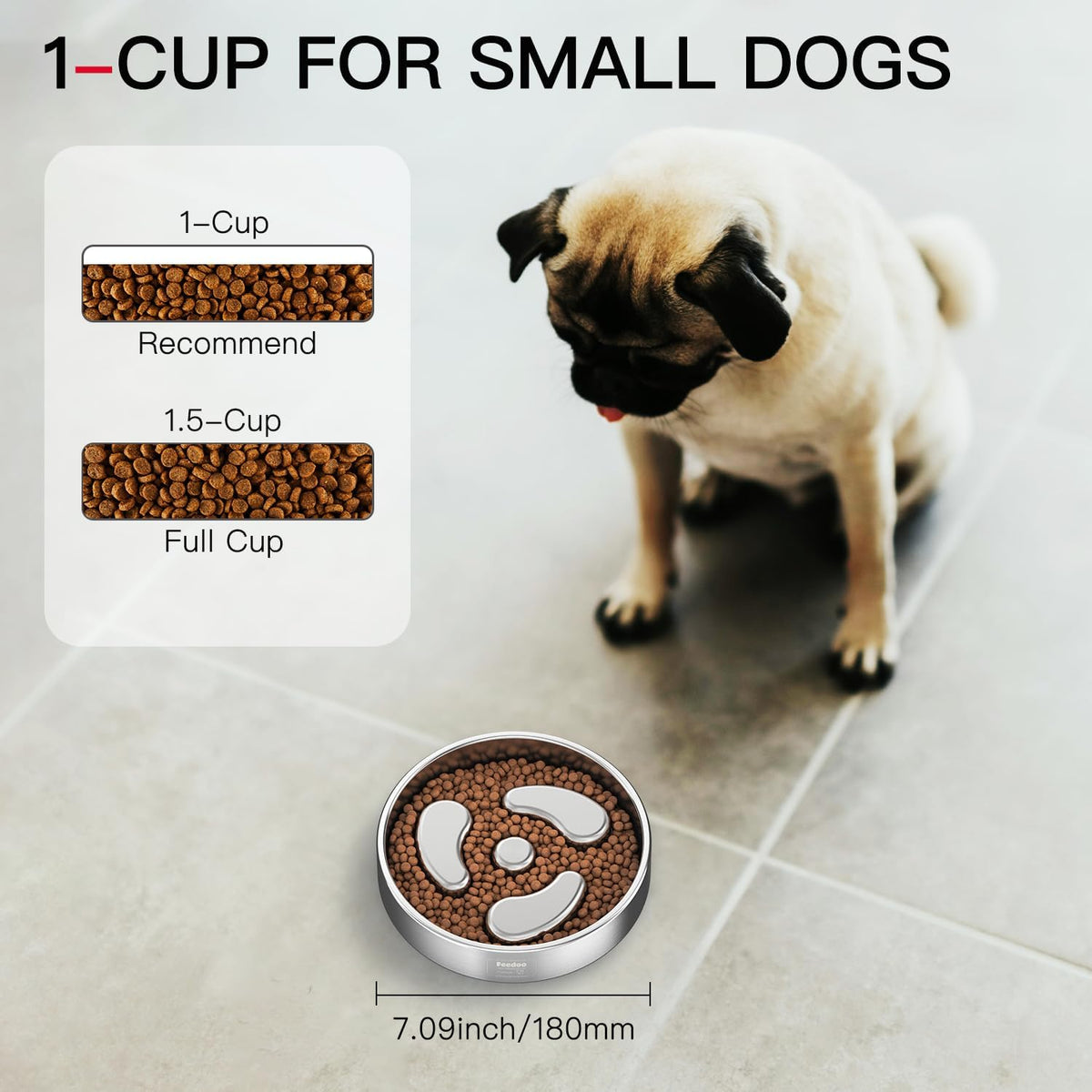 Feedoo Slow Feeder Dog Bowl 4-Cup, Double-Wall Stainless Steel, 2-Pack