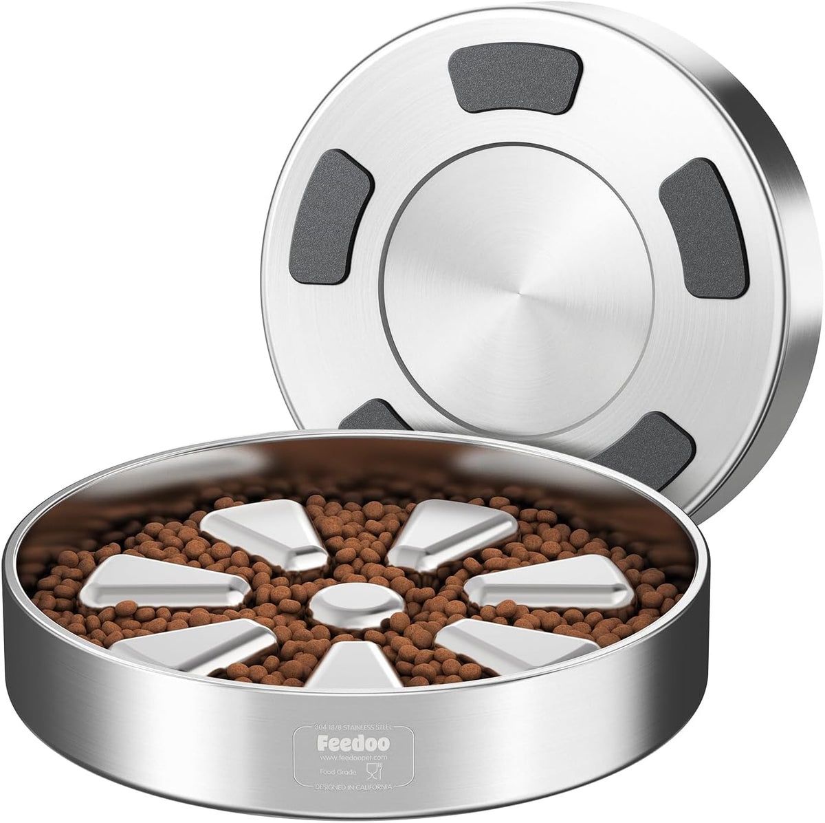 Feedoo Slow Feeder Dog Bowl 4-Cup, Double-Wall Stainless Steel, 2-Pack