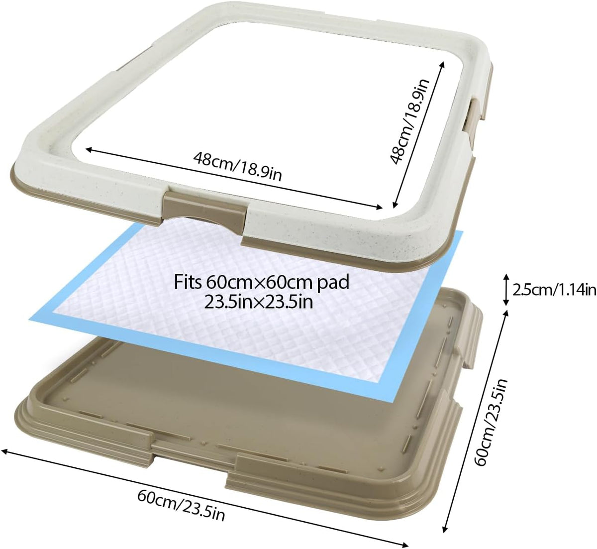 Dog Pee Pad Holder Tray with Splash Guard, 23.6" Large Puppy Potty Training Pad Tray, Puppy Litter Box with High-Wall, Indoor Pet Toilet for Small to Medium Sized Dogs