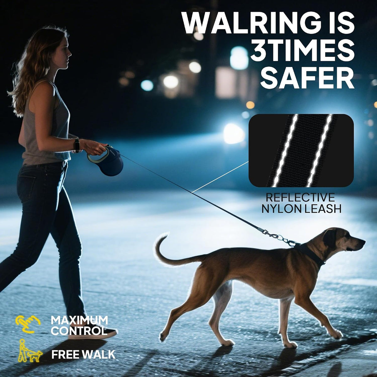 Upgraded Retractable Dog Leash for Large Dogs up to 50kg,8m Reflective Tape