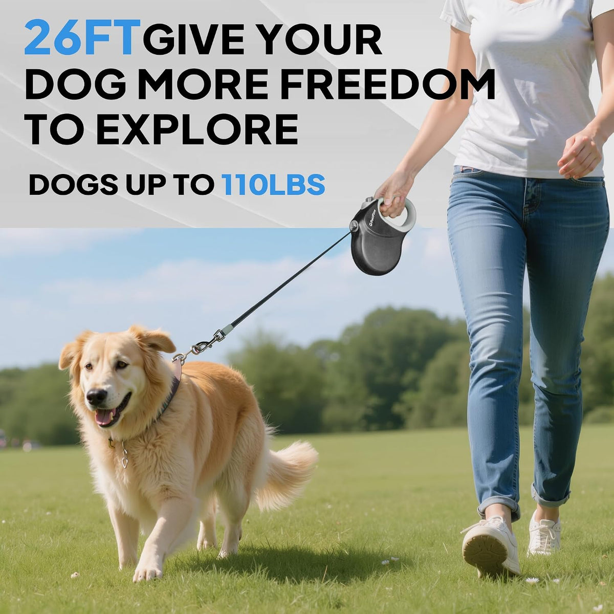 Upgraded Retractable Dog Leash for Large Dogs up to 50kg,8m Reflective Tape
