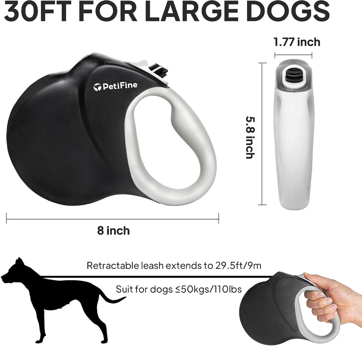 Upgraded Retractable Dog Leash for Large Dogs up to 50kg,8m Reflective Tape