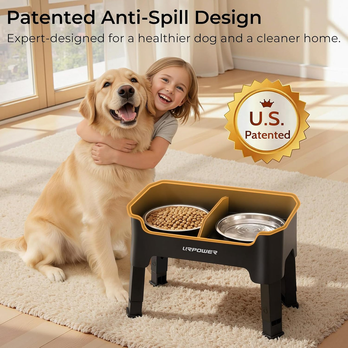 Mess Proof Elevated Dog Bowls, Splash Guard Raised Bowl Stand